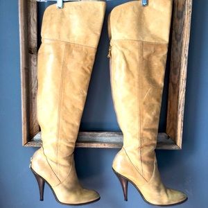 Taupe over the knee BCBG leather boots.